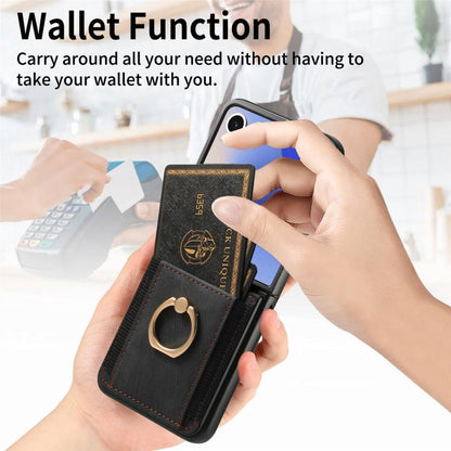 Retro Skin-feel Ring Card Bag Phone Case, For Galaxy Z Flip8 5G, For Galaxy Z Flip7 5G, For Galaxy Z Flip6, For Galaxy Z Flip5, For Galaxy Z Flip4