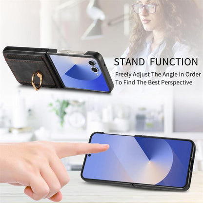 Retro Skin-feel Ring Card Bag Phone Case, For Galaxy Z Flip8 5G, For Galaxy Z Flip7 5G, For Galaxy Z Flip6, For Galaxy Z Flip5, For Galaxy Z Flip4