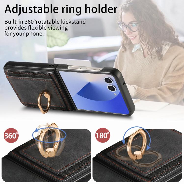 Retro Skin-feel Ring Card Bag Phone Case, For Galaxy Z Flip8 5G, For Galaxy Z Flip7 5G, For Galaxy Z Flip6, For Galaxy Z Flip5, For Galaxy Z Flip4
