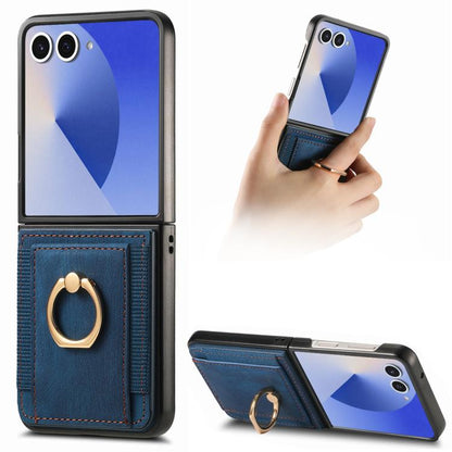 Retro Skin-feel Ring Card Bag Phone Case, For Galaxy Z Flip8 5G, For Galaxy Z Flip7 5G, For Galaxy Z Flip6, For Galaxy Z Flip5, For Galaxy Z Flip4