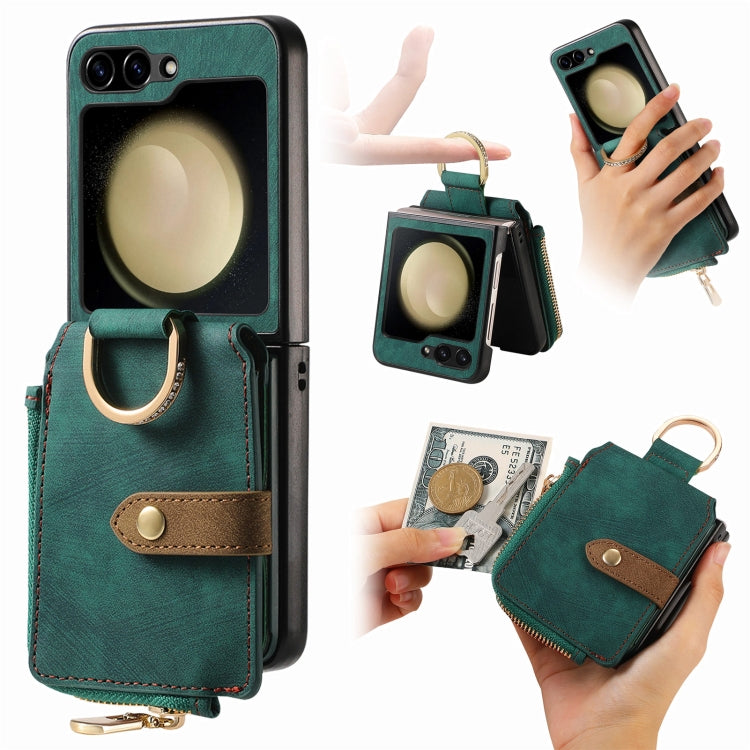 Retro Ring Vertical Zipper Wallet Phone Case, For Galaxy Z Flip8 5G, For Galaxy Z Flip7 5G, For Galaxy Z Flip6