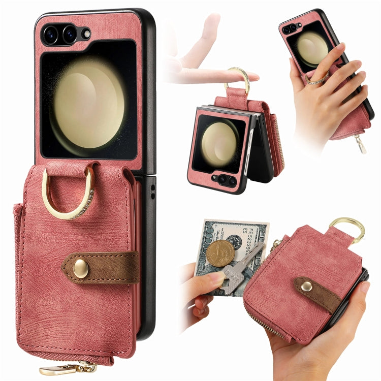 Retro Ring Vertical Zipper Wallet Phone Case, For Galaxy Z Flip8 5G, For Galaxy Z Flip7 5G, For Galaxy Z Flip6