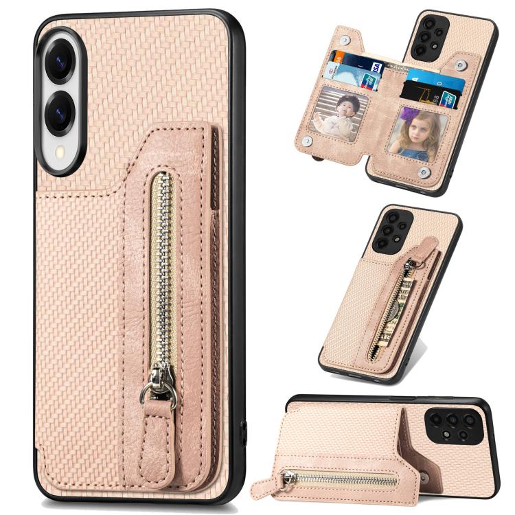 Carbon Fiber Horizontal Flip Zipper Wallet Phone Case, For Samsung Galaxy A57 5G, For Samsung Galaxy A37 5G, For Samsung Galaxy S25 Edge 5G, For Samsung Galaxy A56 5G, For Samsung Galaxy A36, For Samsung Galaxy S25 5G, For Samsung Galaxy S25+ 5G       ...