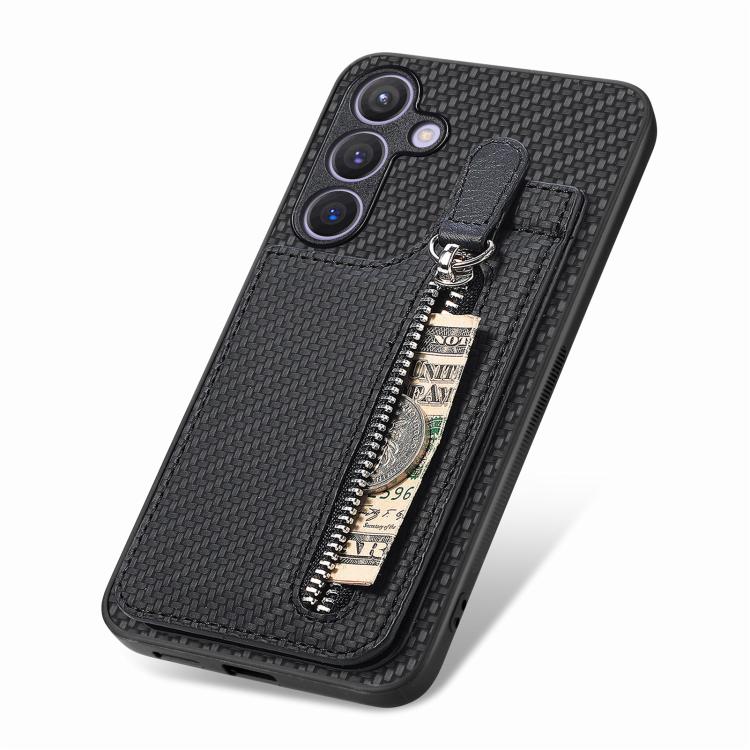 Carbon Fiber Horizontal Flip Zipper Wallet Phone Case, For Samsung Galaxy A57 5G, For Samsung Galaxy A37 5G, For Samsung Galaxy S25 Edge 5G, For Samsung Galaxy A56 5G, For Samsung Galaxy A36, For Samsung Galaxy S25 5G, For Samsung Galaxy S25+ 5G       ...