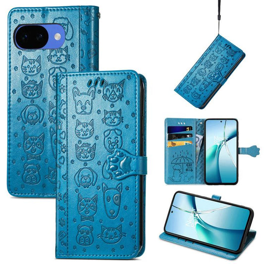 Cat and Dog Embossed Leather Phone Case, For Google Pixel 10a, For Google Pixel 10 Pro XL, For Google Pixel 9a, For Google Pixel 9 Pro XL, For Google Pixel 8a, For Google Pixel 7a, For Google Pixel 7 Pro, For Google Pixel 7, For Google Pixel 6a