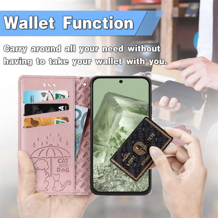 Cat and Dog Embossed Leather Phone Case, For Google Pixel 10 / 10 Pro, For Google Pixel 9 / 9 Pro