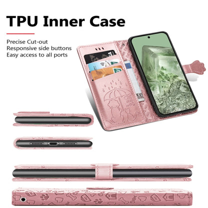 Cat and Dog Embossed Leather Phone Case, For Google Pixel 10 / 10 Pro, For Google Pixel 9 / 9 Pro
