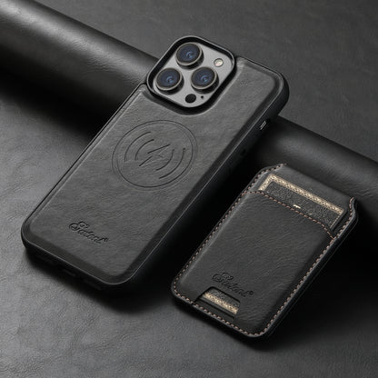 Suteni H15 MagSafe Oil Eax Leather Detachable Wallet Back Phone Case