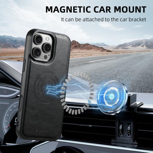 Suteni H15 MagSafe Oil Eax Leather Detachable Wallet Back Phone Case, For iPhone 17e / 16e, For iPhone 17 Pro Max, For iPhone 17 Pro, For iPhone 17, For iPhone Air, For iPhone 16 Pro Max, For iPhone 16 Pro, For iPhone 16 Plus, For iPhone 16            ...