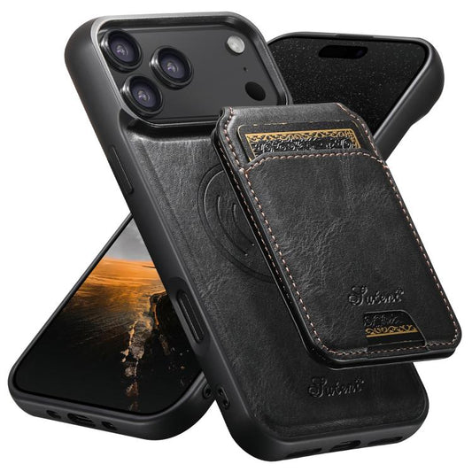 Suteni H15 MagSafe Oil Eax Leather Detachable Wallet Back Phone Case, For iPhone 18 Pro, For iPhone 18 Pro Max, For iPhone 17 Pro Max, For iPhone 17 Pro, For iPhone 17, For iPhone Air, For iPhone 16 Pro Max, For iPhone 16 Pro, For iPhone 16 Plus       ...