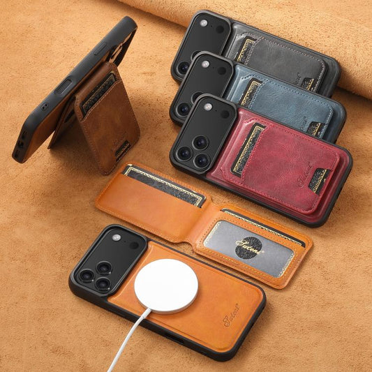 Suteni H15 MagSafe Oil Eax Leather Detachable Wallet Back Phone Case