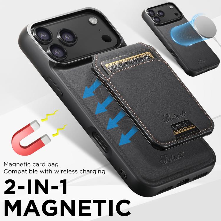 Suteni H16 Litchi Texture Leather Detachable Wallet Back Phone Case, For iPhone 18, For iPhone 18 Pro, For iPhone 18 Pro Max, For iPhone 17 Pro Max, For iPhone 17 Pro, For iPhone 17, For iPhone Air, For iPhone 16 Pro Max, For iPhone 16 Pro             ...