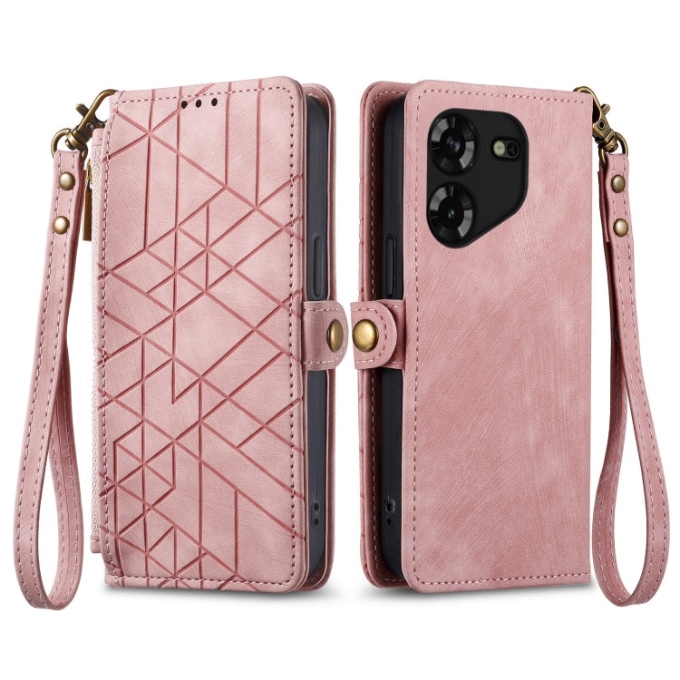Geometric Zipper Wallet Side Buckle Leather Phone Case, For Tecno Pova 5 4G
