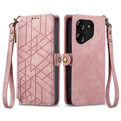 Geometric Zipper Wallet Side Buckle Leather Phone Case, For Tecno Pova 5 4G