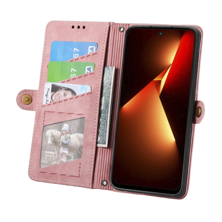 Geometric Zipper Wallet Side Buckle Leather Phone Case, For Tecno Pova 5 4G