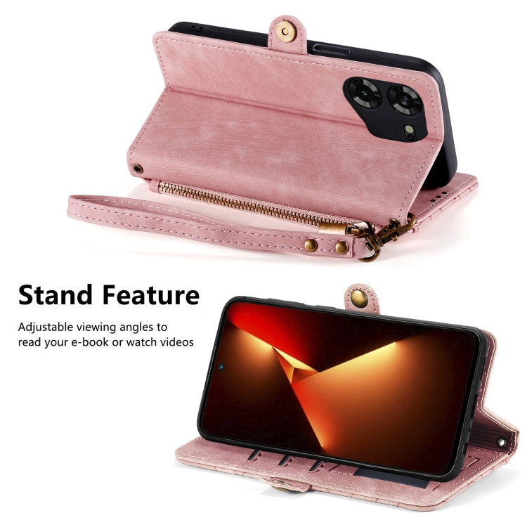 Geometric Zipper Wallet Side Buckle Leather Phone Case, For Tecno Pova 5 4G