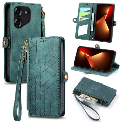 Geometric Zipper Wallet Side Buckle Leather Phone Case, For Tecno Pova 5 4G