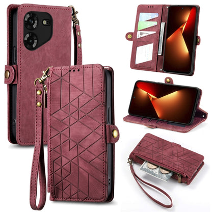 Geometric Zipper Wallet Side Buckle Leather Phone Case, For Tecno Pova 5 4G