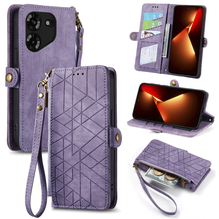 Geometric Zipper Wallet Side Buckle Leather Phone Case, For Tecno Pova 5 4G