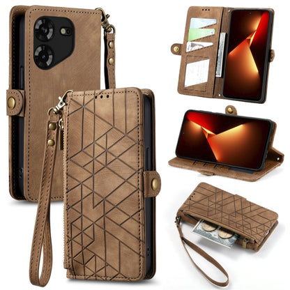 Geometric Zipper Wallet Side Buckle Leather Phone Case, For Tecno Pova 5 4G