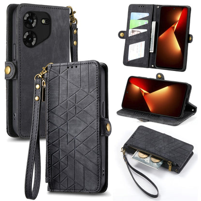 Geometric Zipper Wallet Side Buckle Leather Phone Case, For Tecno Pova 5 4G