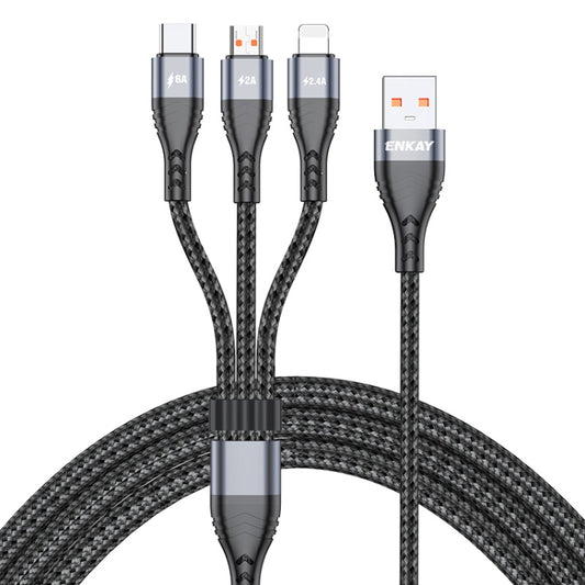 Câble de charge rapide multifonction ENKAY 3-en-1 6A USB vers Type-C / 8 broches / Micro USB, 1 m, 2 m