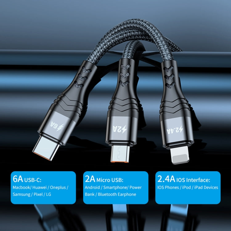 Câble de charge rapide multifonction ENKAY 3-en-1 6A USB vers Type-C / 8 broches / Micro USB, 1m, 2m