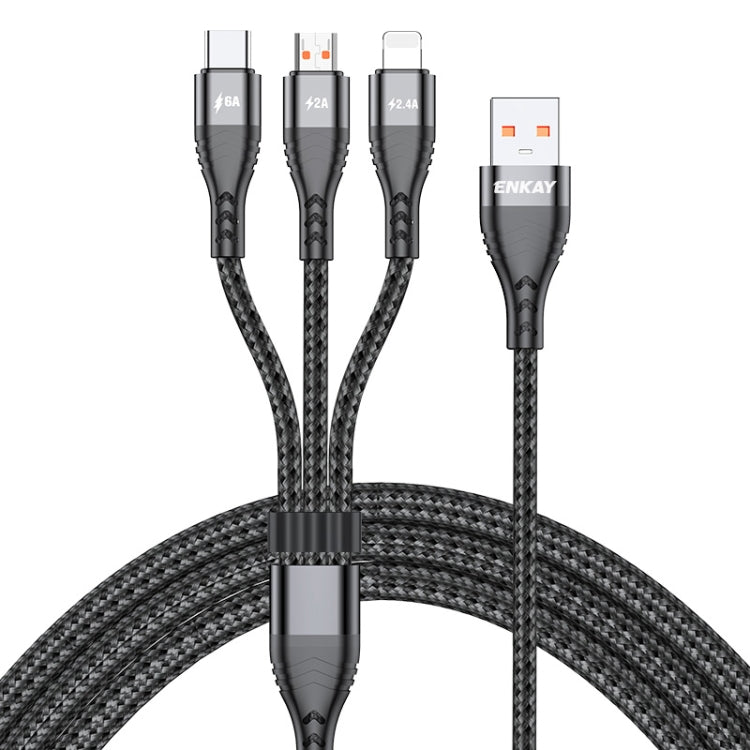 Câble de charge rapide multifonction ENKAY 3-en-1 6A USB vers Type-C / 8 broches / Micro USB, 1m, 2m