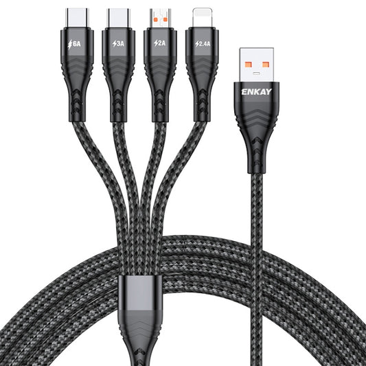 Câble de charge rapide multifonction ENKAY 4-en-1 6A USB-A vers Type-C / 8 broches / Micro USB, 1 m, 2 m
