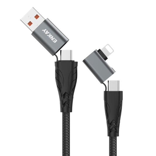 Câble de charge rapide multifonction ENKAY PD100W 4-en-1 USB-A/Type-C vers Type-C/8 broches avec indicateur électronique, 1 m, 2 m