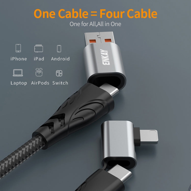 ENKAY PD100W 4-in-1 USB-A / Type-C to Type-C / 8 Pin Multifunction Fast Charging Cable with E-Marker, 1m, 2m