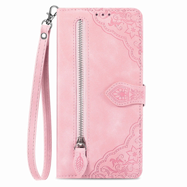 Embossed Flower Zipper Leather Phone Case, For Tecno Pova 5 4G