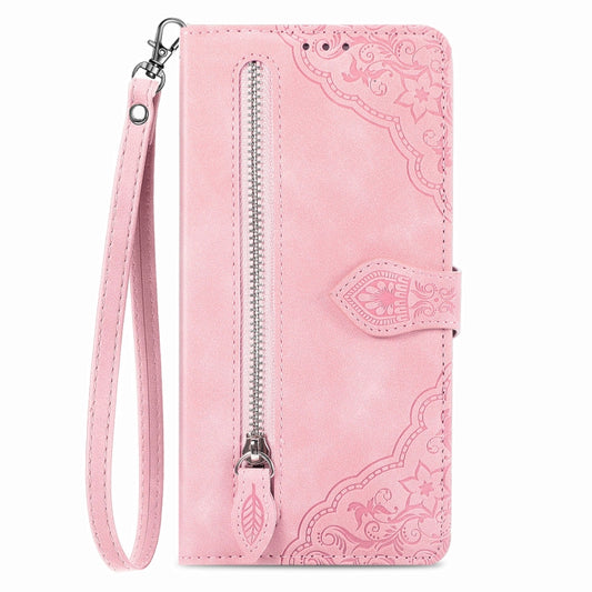 Embossed Flower Zipper Leather Phone Case, For Tecno Pova 5 4G