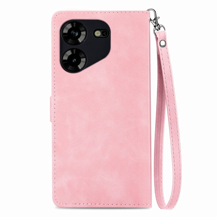 Embossed Flower Zipper Leather Phone Case, For Tecno Pova 5 4G