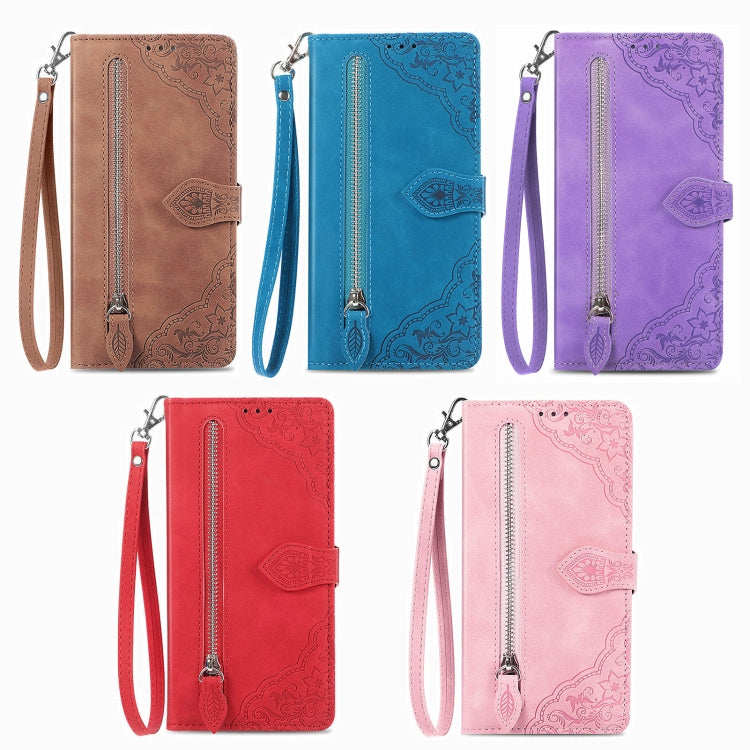 Embossed Flower Zipper Leather Phone Case, For Tecno Pova 5 4G