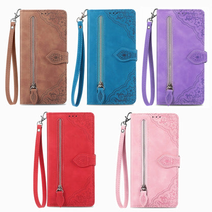 Embossed Flower Zipper Leather Phone Case, For Tecno Pova 5 4G