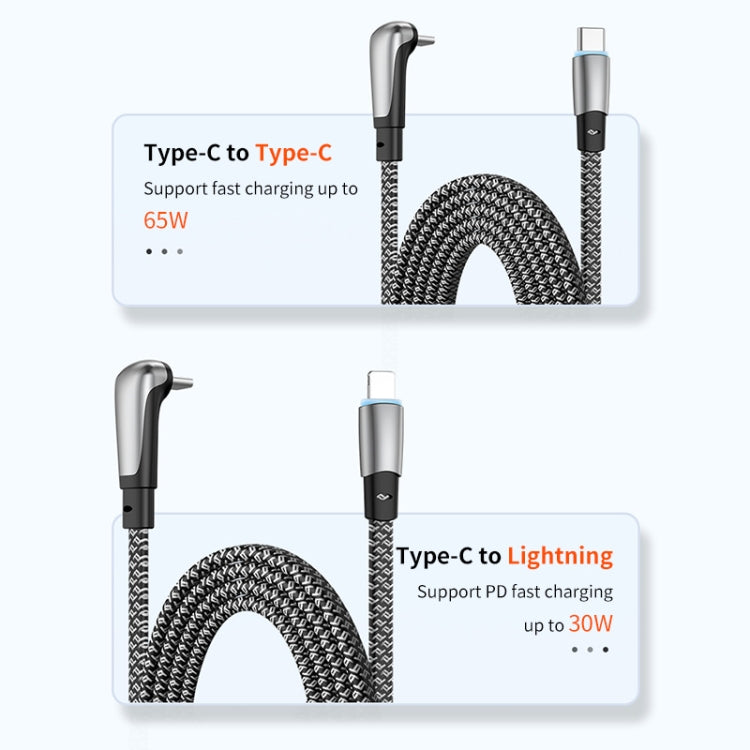ENKAY PD65W Elbow Type-C to Type-C Fast Charging Data Braid Cable with Indicator Light, 0.5m, 1.2m, 2m