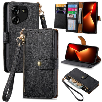 Love Zipper Lanyard Leather Phone Case, For Tecno Pova 5 4G
