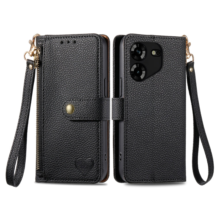 Love Zipper Lanyard Leather Phone Case, For Tecno Pova 5 4G