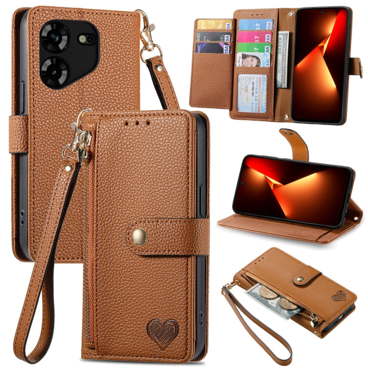 Love Zipper Lanyard Leather Phone Case, For Tecno Pova 5 4G