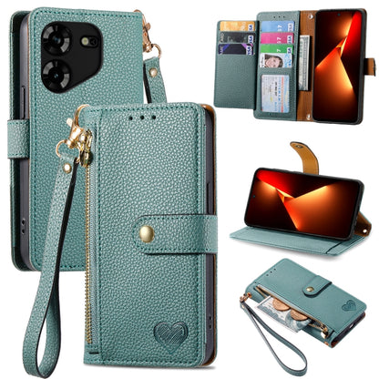 Love Zipper Lanyard Leather Phone Case, For Tecno Pova 5 4G