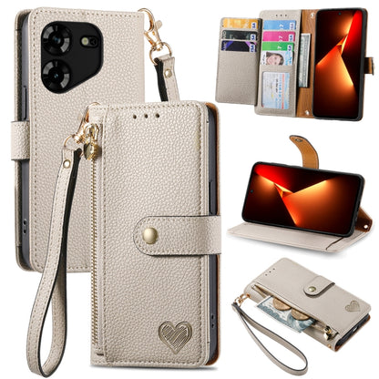 Love Zipper Lanyard Leather Phone Case, For Tecno Pova 5 4G
