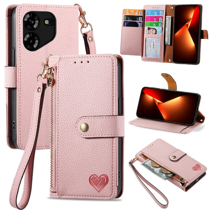 Love Zipper Lanyard Leather Phone Case, For Tecno Pova 5 4G