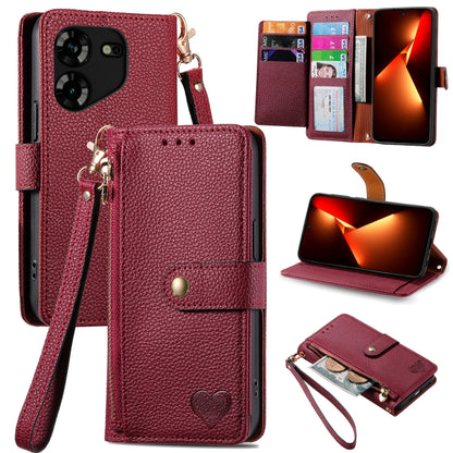 Love Zipper Lanyard Leather Phone Case, For Tecno Pova 5 4G