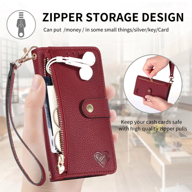 Love Zipper Lanyard Leather Phone Case, For Tecno Pova 5 4G