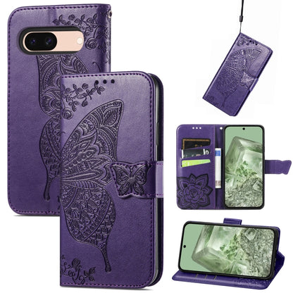 Butterfly Love Flower Embossed Leather Phone Case, For Google Pixel 10a, For Google Pixel 10 Pro XL, For Google Pixel 9a, For Google Pixel 9 Pro XL, For Google Pixel 8a, For Google Pixel 10 / 10 Pro, For Google Pixel 9 / 9 Pro