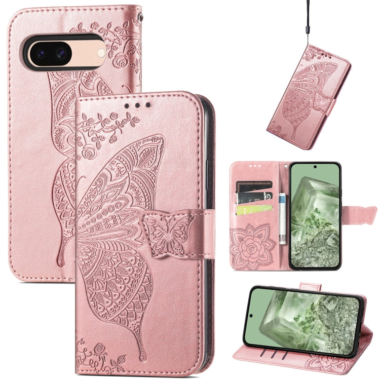 Butterfly Love Flower Embossed Leather Phone Case, For Google Pixel 10a, For Google Pixel 10 Pro XL, For Google Pixel 9a, For Google Pixel 9 Pro XL, For Google Pixel 8a, For Google Pixel 10 / 10 Pro, For Google Pixel 9 / 9 Pro
