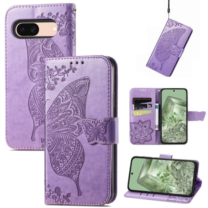 Butterfly Love Flower Embossed Leather Phone Case, For Google Pixel 10a, For Google Pixel 10 Pro XL, For Google Pixel 9a, For Google Pixel 9 Pro XL, For Google Pixel 8a, For Google Pixel 10 / 10 Pro, For Google Pixel 9 / 9 Pro