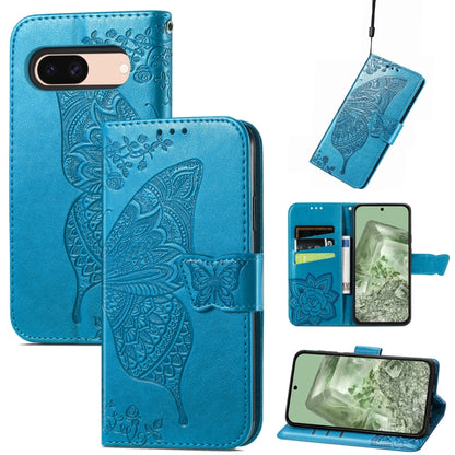 Butterfly Love Flower Embossed Leather Phone Case, For Google Pixel 10a, For Google Pixel 10 Pro XL, For Google Pixel 9a, For Google Pixel 9 Pro XL, For Google Pixel 8a, For Google Pixel 10 / 10 Pro, For Google Pixel 9 / 9 Pro