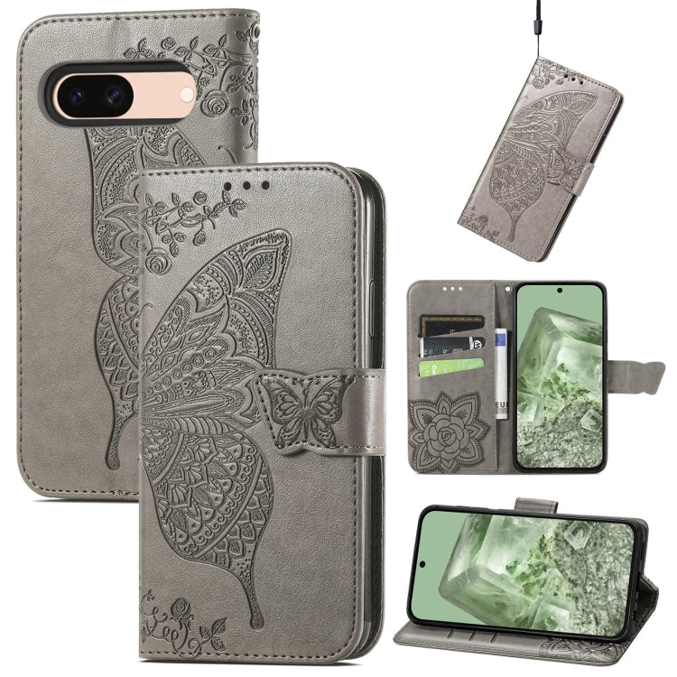 Butterfly Love Flower Embossed Leather Phone Case, For Google Pixel 10a, For Google Pixel 10 Pro XL, For Google Pixel 9a, For Google Pixel 9 Pro XL, For Google Pixel 8a, For Google Pixel 10 / 10 Pro, For Google Pixel 9 / 9 Pro